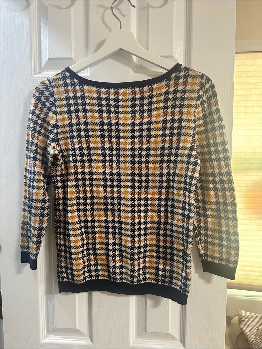 Ann Taylor Black and Mustard Houndstooth Sweater